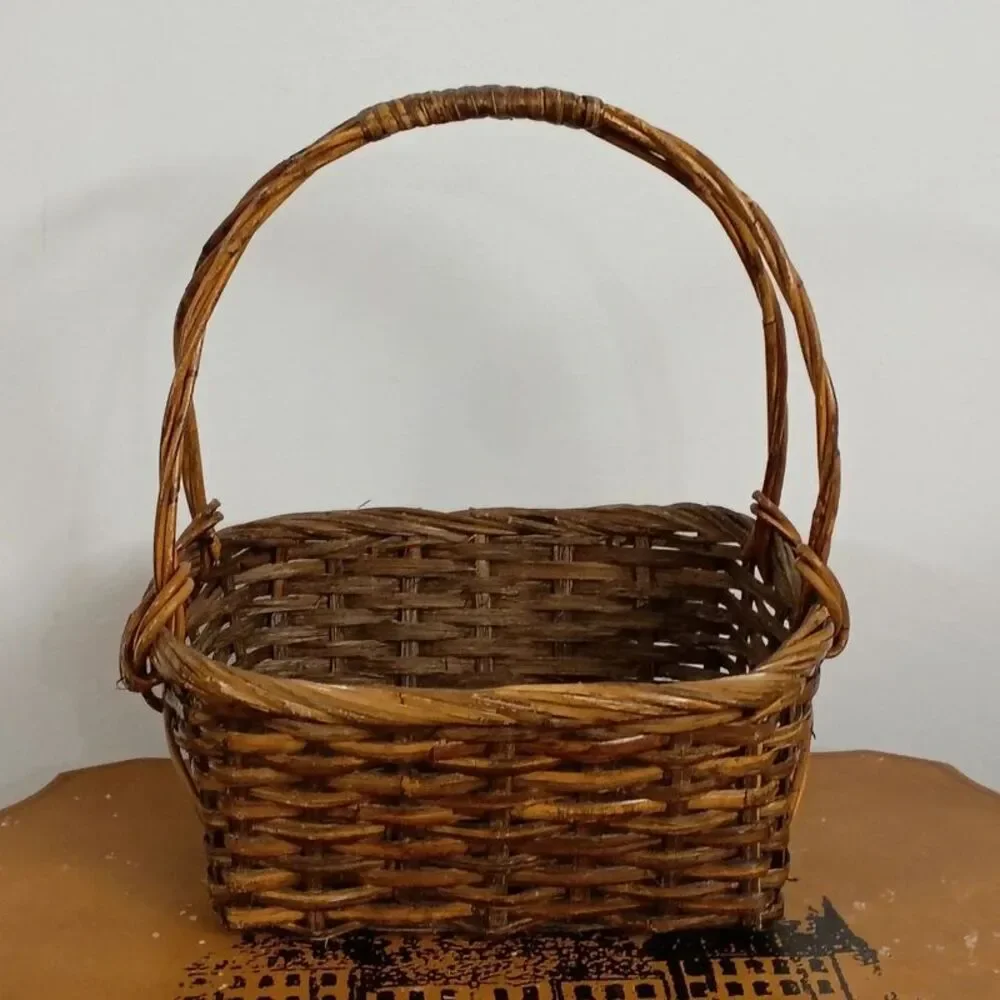 Large Wicker Basket with Handle Farmhouse Country Decor